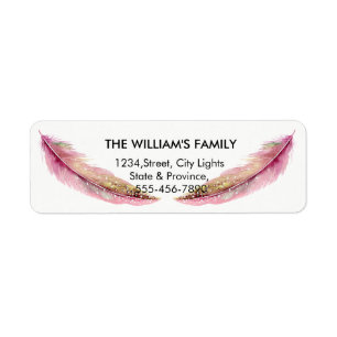 Pink Girly Feather Bird Peacock Wedding Return Address Label