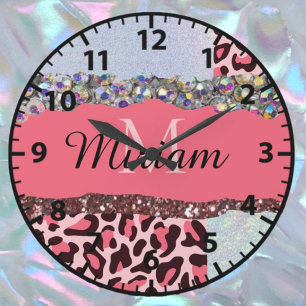 Pink Girly Feminine Rose Gold Monogram Clock