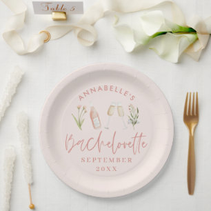 Pink girly floral champagne bachelorette stylish paper plate