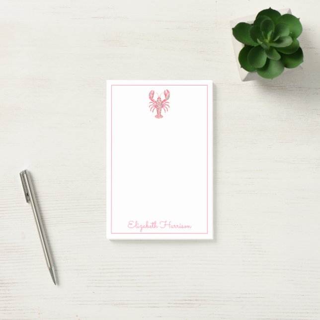 Pink Girly Floral Lobster Personalised Post-it Notes (Office)