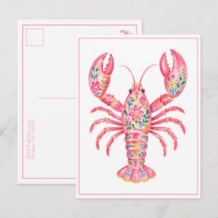 Pink Girly Floral Lobster Personalised Postcard