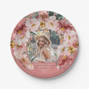 Pink girly floral photo graduation party  paper pl plate