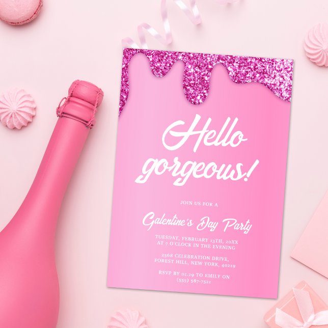 Pink Girly Glitter Gorgeous Galentine's Day Party Invitation (Creator Uploaded)