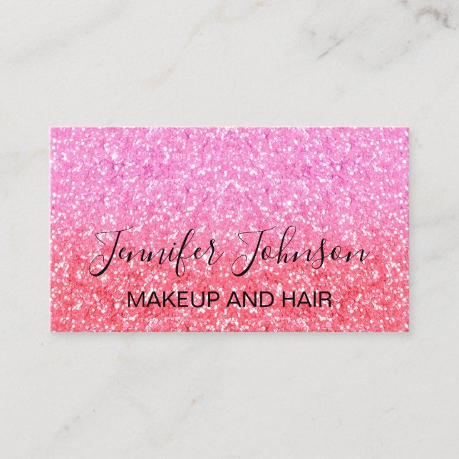pink girly glitter Makeup elegant typography  Business Card (Front)