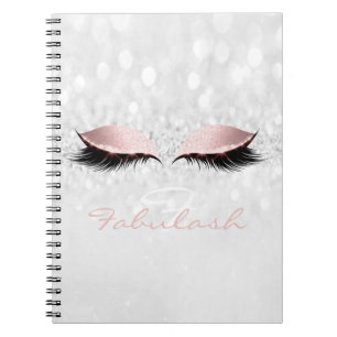 Pink Girly Glitter Makeup Sparkly Monogram Grey Notebook