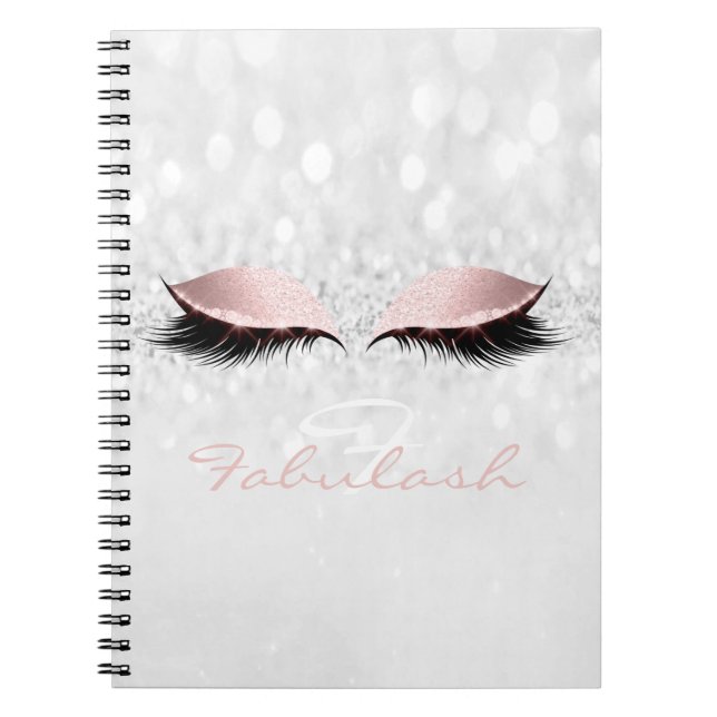 Pink Girly Glitter Makeup Sparkly Monogram Grey Notebook (Front)