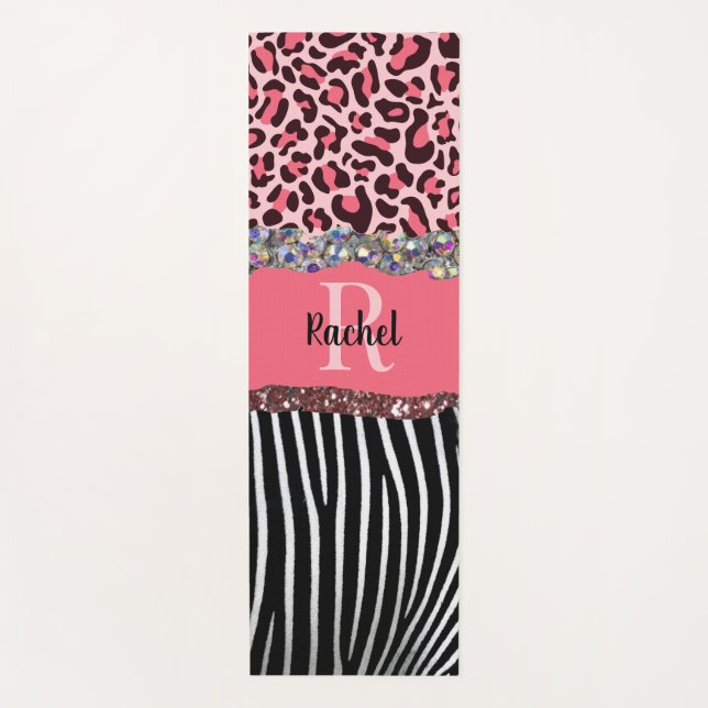 Pink Girly Glitz Glam Bling Glitter Pretty Unique Yoga Mat (Front)