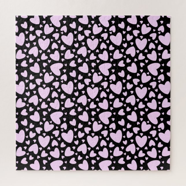 Pink Girly Love Hearts | Cute Impossible Black Jigsaw Puzzle (Vertical)