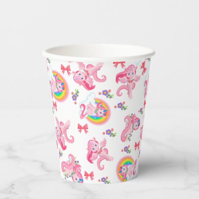 Pink Girly Magical Unicorn Rainbow Paper Cup (Front)