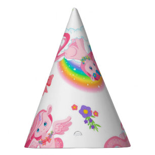 Pink Girly Magical Unicorn Rainbow Paper Party Hat