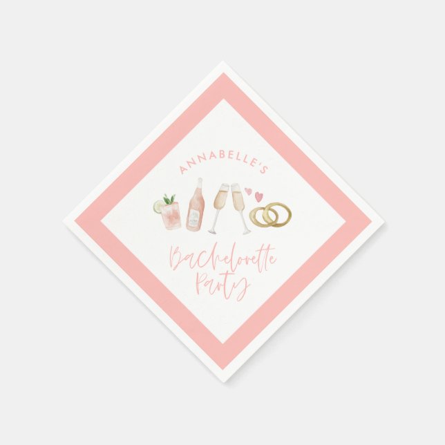 Pink girly modern cocktail script bachelorette nap napkin (Corner)