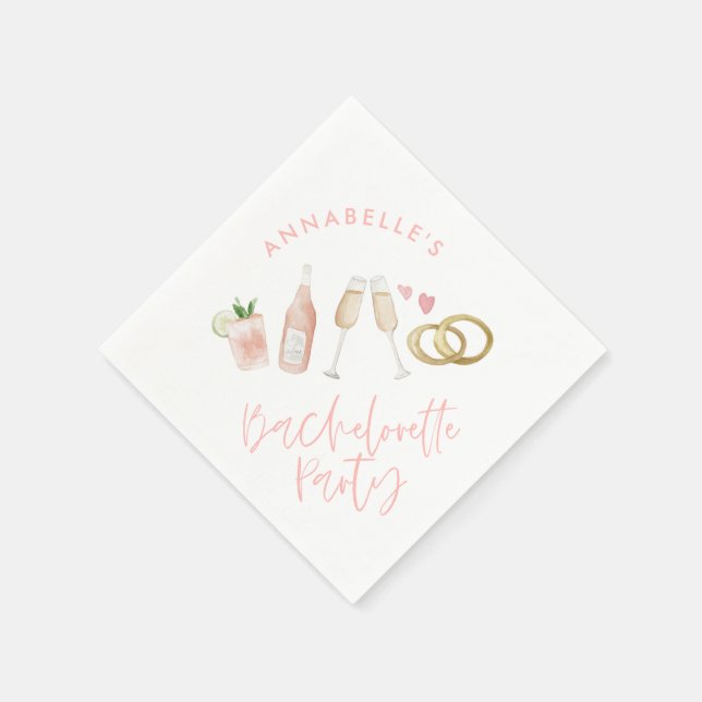 Pink girly modern cocktail script bachelorette napkin (Corner)