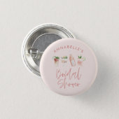 Pink girly modern cocktail script bridal shower 3 cm round badge (Front & Back)
