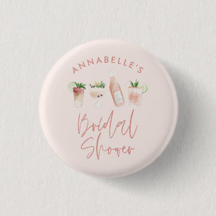 Pink girly modern cocktail script bridal shower 3 cm round badge