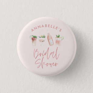 Pink girly modern cocktail script bridal shower 3 cm round badge