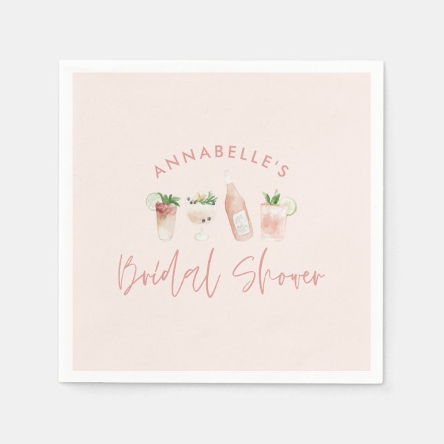 Pink girly modern cocktail script bridal shower napkin (Front)