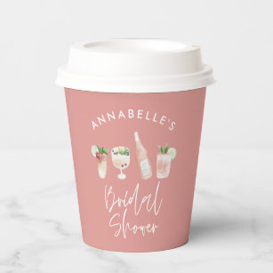 Pink girly modern cocktail script bridal shower  paper cups
