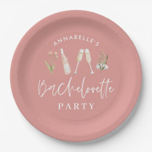 Pink girly modern drinks bachelorette party paper plate