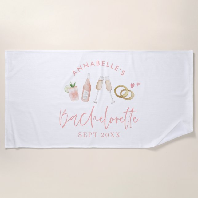 Pink girly modern drinks bachelorette weekend beac beach towel (Front)