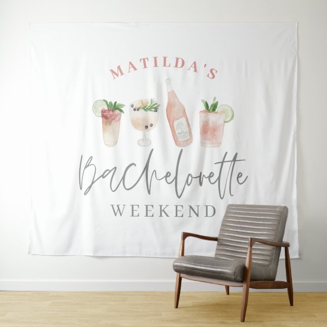 Pink girly modern drinks bachelorette weekend tapestry (In Situ (Horizontal))