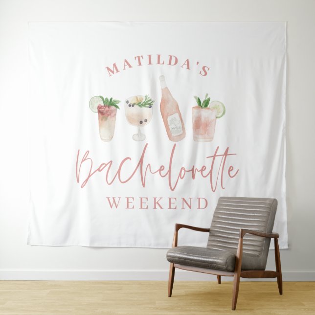 Pink girly modern drinks bachelorette weekend tapestry (In Situ (Horizontal))