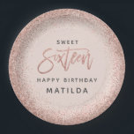 Pink girly modern glitter 16th birthday party paper plate<br><div class="desc">Pink girly modern rose gold glitter effect 16th birthday party decor. Part of a collection.</div>