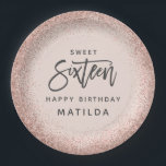 Pink girly modern glitter 16th birthday party paper plate<br><div class="desc">Pink girly modern rose gold glitter effect 16th birthday party decor. Part of a collection.</div>