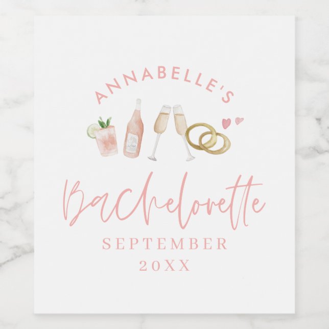 Pink girly modern Sparkling Wine bachelorette styl Wine Label (Single Label)