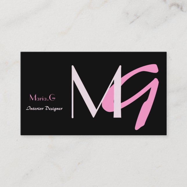 Pink Girly Monogram Business Cards (Front)