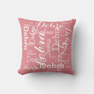 pink girly name personalised pattern cushion