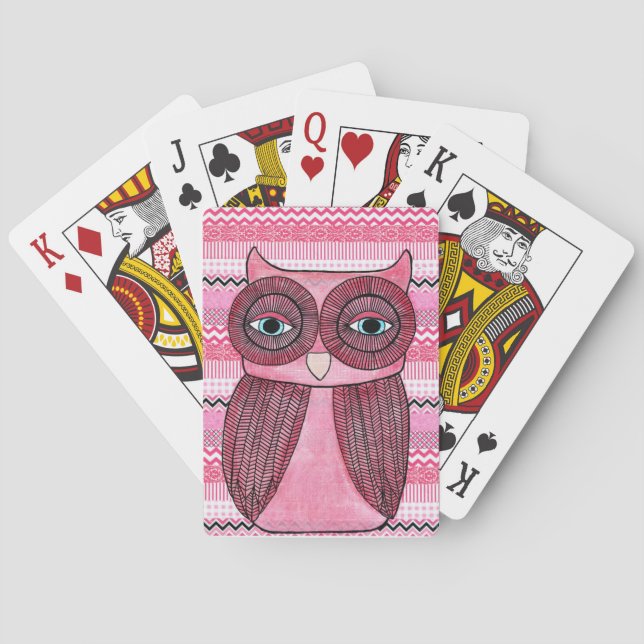 Pink Girly Owl Illustration Playing Cards Deck (Back)