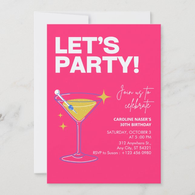 Pink Girly Party Modern 30th Birthday Invitation   (Front)