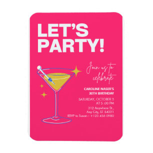 Pink Girly Party Modern 30th Birthday Invitation   Magnet