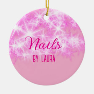 Pink girly pastel glitter nails add name website q ceramic ornament