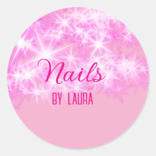 Pink girly pastel glitter nails add name website q classic round sticker