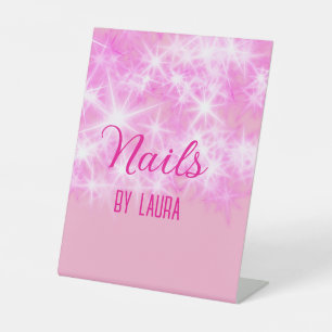 Pink girly pastel glitter nails add name website q pedestal sign