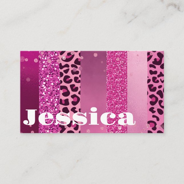 Pink Girly Personalised Glitter Business Card (Front)