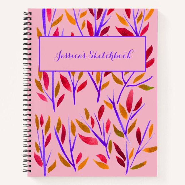 Pink Girly Personalised Sketchbook  Notebook (Front)