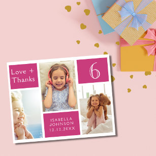 Pink Girly Photo Collage Birthday Love Thanks Thank You Card