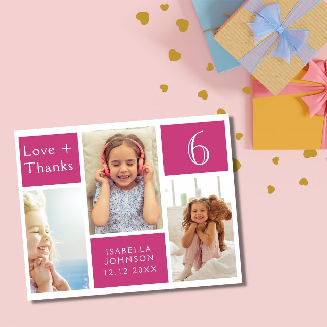 Pink Girly Photo Collage Birthday Love Thanks Thank You Card (Creator Uploaded)