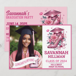 Pink Girly Photo Custom Luxury Graduation Invitation