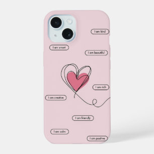pink girly positive vibe quotes heart cute iPhone 15 case