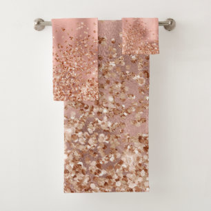 Pink Girly Rose Gold Glitter Chic Sparkle Bath Towel Set