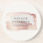 Pink girly rose gold modern stylish elegant coaster<br><div class="desc">Bring style and professionalism to your desk with this elegant blush watercolor coaster. Featuring soft hand-painted brushstrokes in warm rose and terracotta tones, this modern design adds a chic touch to any workspace. Personalise with your name, business title, or brand for a custom look that’s perfect for wedding planners, event...</div>