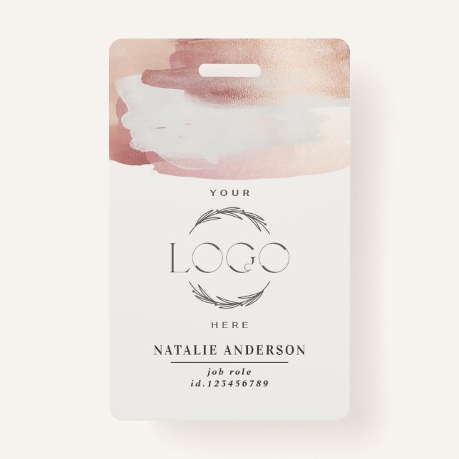 Pink girly rose gold modern stylish your logo ID badge (Front)