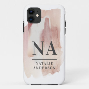 Pink girly rose monogram modern stylish iPhone 11 case