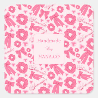 Pink Girly Scrunchies Pattern Cute Hair Accessory Square Sticker