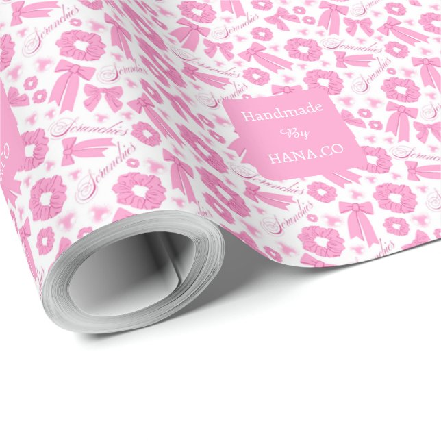 Pink Girly Scrunchies Pattern Cute Hair Accessory  Wrapping Paper (Roll Corner)