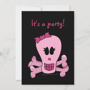 Pink Girly Skull with Bow Party Invitations