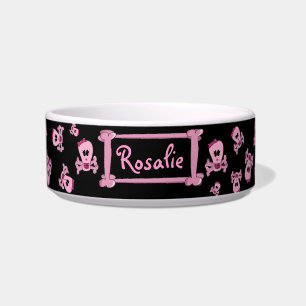 Pink Girly Skull with Bow Personalised Pet Bowl